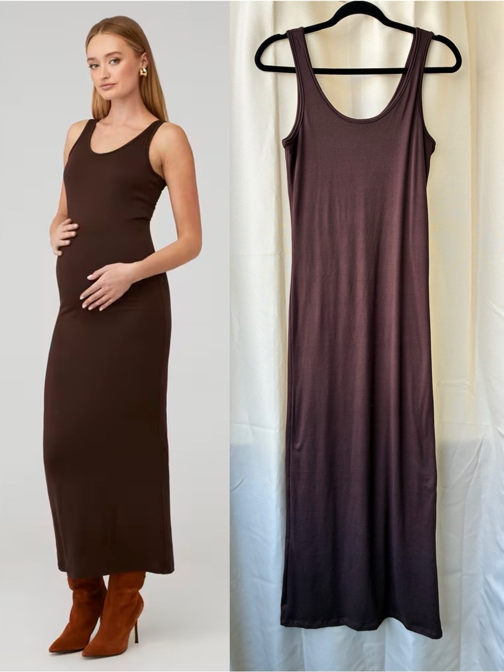 Bumpsuit The Maternity Tank Dress Maxi Chocolate Size Small